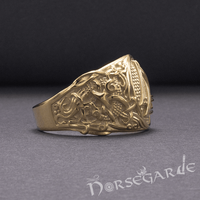 Handcrafted Valknut Rune Mammen Style Ring - Gold - Norsegarde