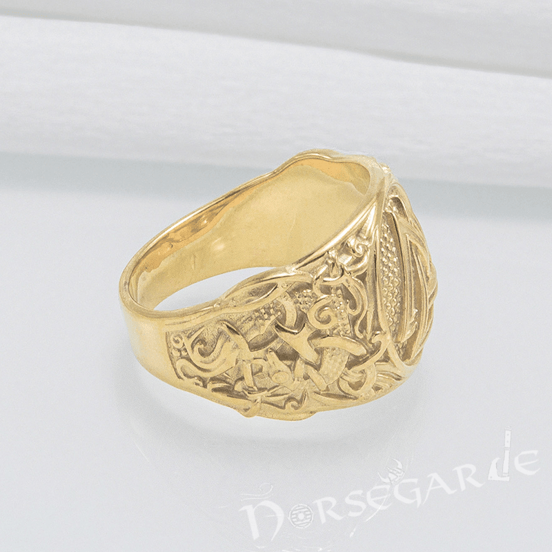 Handcrafted Valknut Rune Mammen Style Ring - Gold - Norsegarde