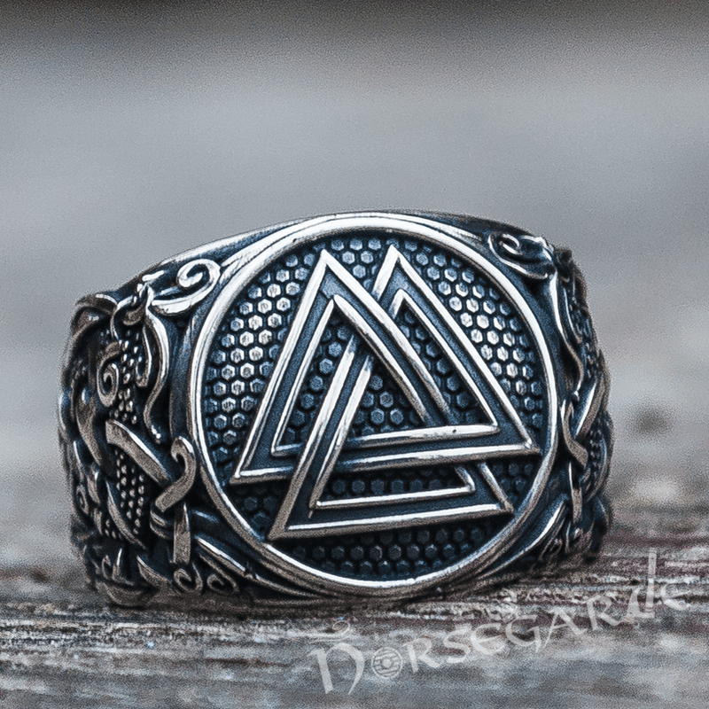 Handcrafted Valknut Rune Mammen Style Ring - Sterling Silver - Norsegarde