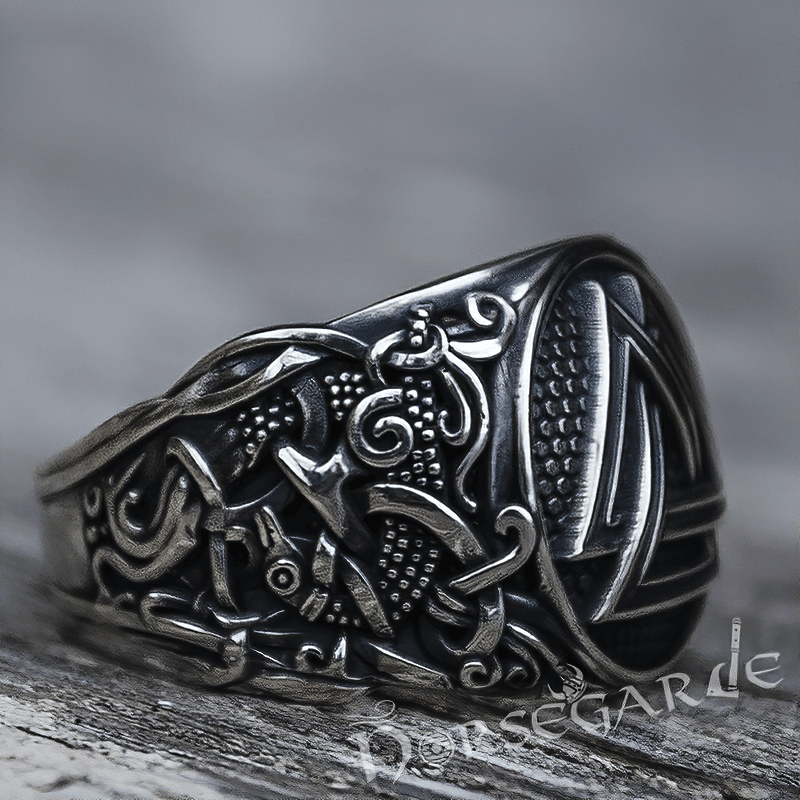 Handcrafted Valknut Rune Mammen Style Ring - Sterling Silver - Norsegarde