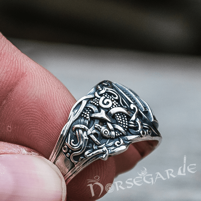 Handcrafted Valknut Rune Mammen Style Ring - Sterling Silver - Norsegarde