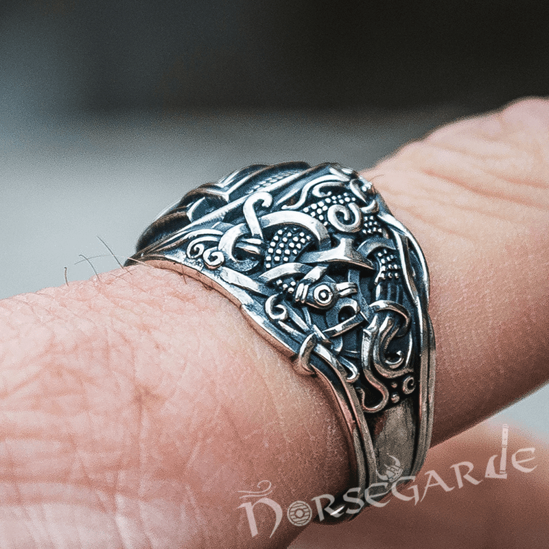 Handcrafted Valknut Rune Mammen Style Ring - Sterling Silver - Norsegarde