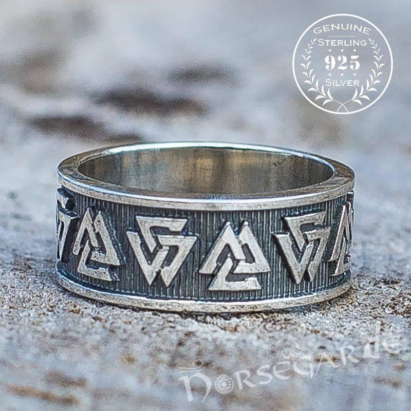 Handcrafted Valknut Runes Band - Sterling Silver - Norsegarde