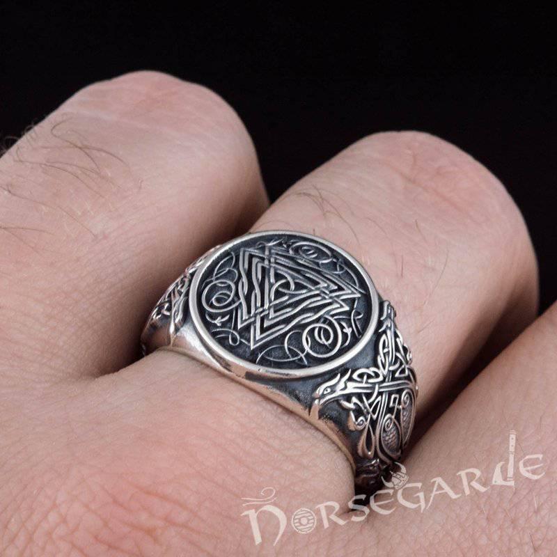 Handcrafted Valknut Viking Ornament Ring - Sterling Silver - Norsegarde
