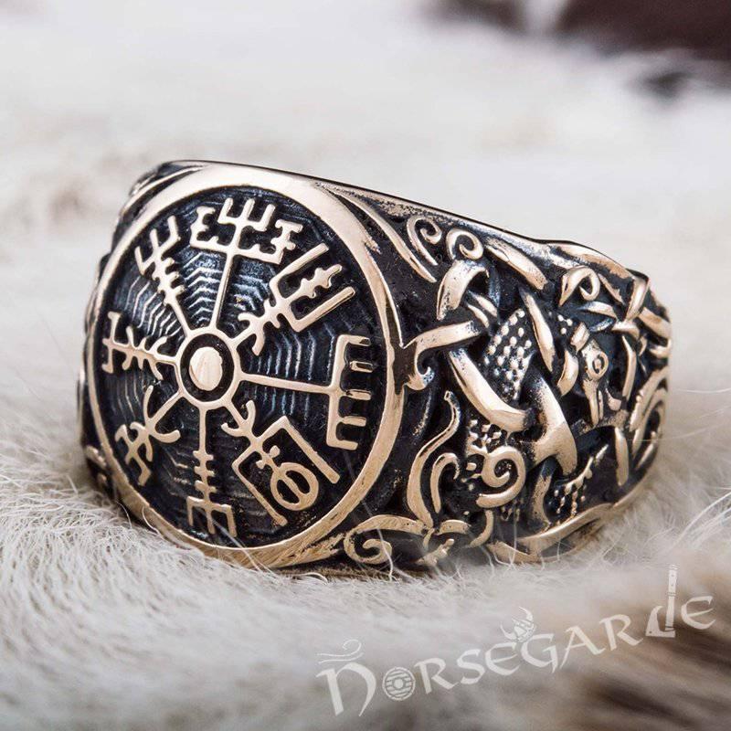 Handcrafted Vegvisir Mammen Style Ring - Bronze - Norsegarde