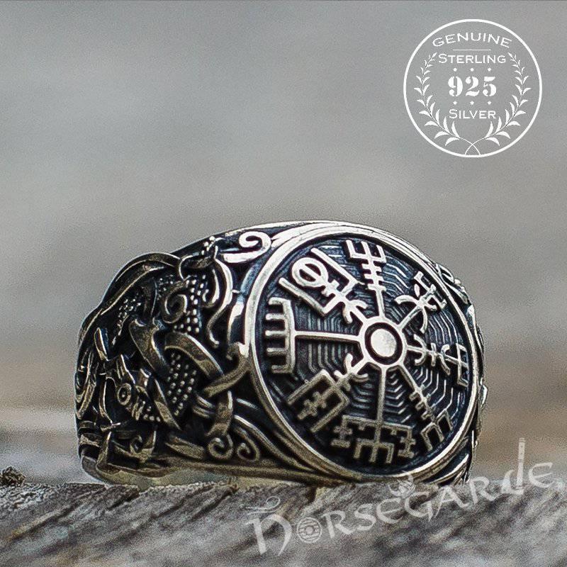 Handcrafted Vegvisir Rune Mammen Style Ring - Sterling Silver - Norsegarde