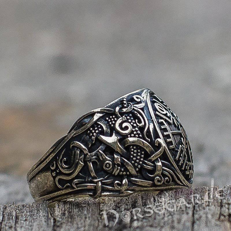 Handcrafted Vegvisir Rune Mammen Style Ring - Sterling Silver - Norsegarde