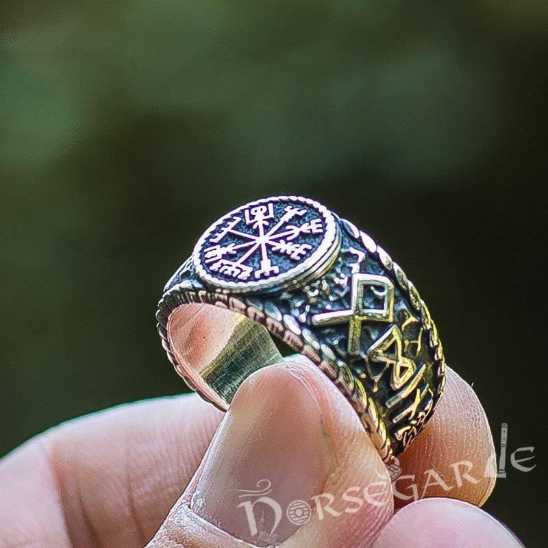 Handcrafted Vegvisir Runic Signet Ring - Sterling Silver - Norsegarde