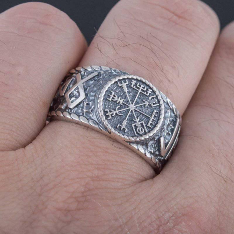 Handcrafted Vegvisir Runic Signet Ring - Sterling Silver - Norsegarde