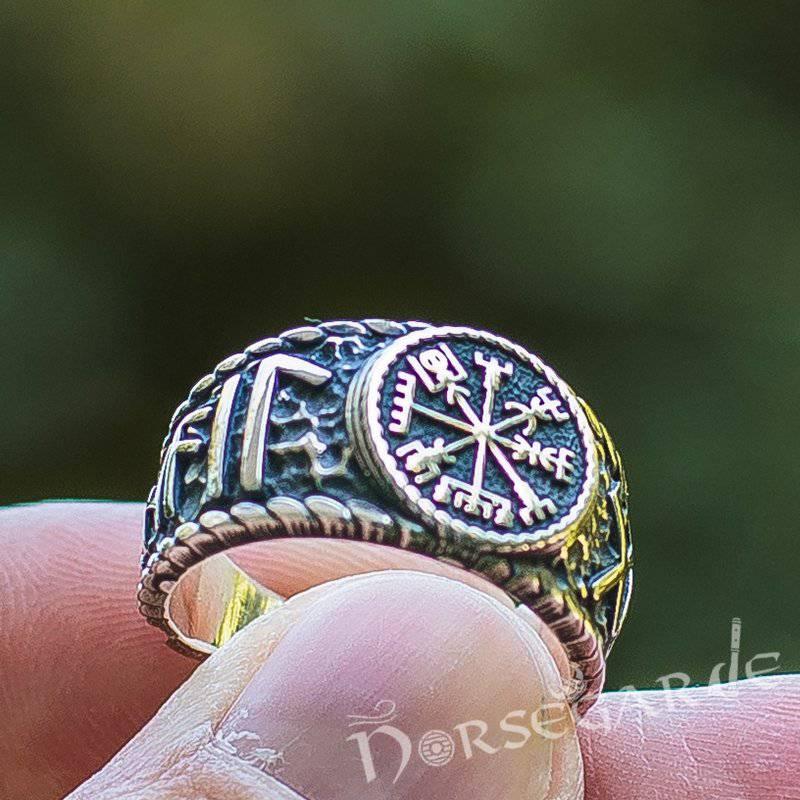 Handcrafted Vegvisir Runic Signet Ring - Sterling Silver - Norsegarde