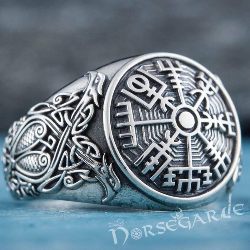 Handcrafted Vegvisir Viking Ornament Ring - Sterling Silver - Norsegarde