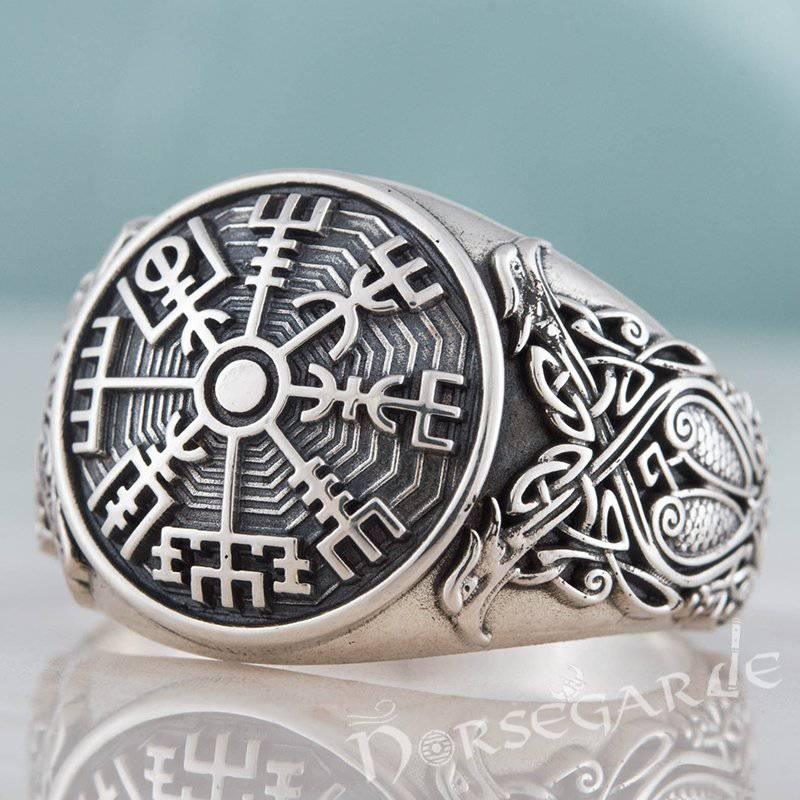 Handcrafted Vegvisir Viking Ornament Ring - Sterling Silver - Norsegarde