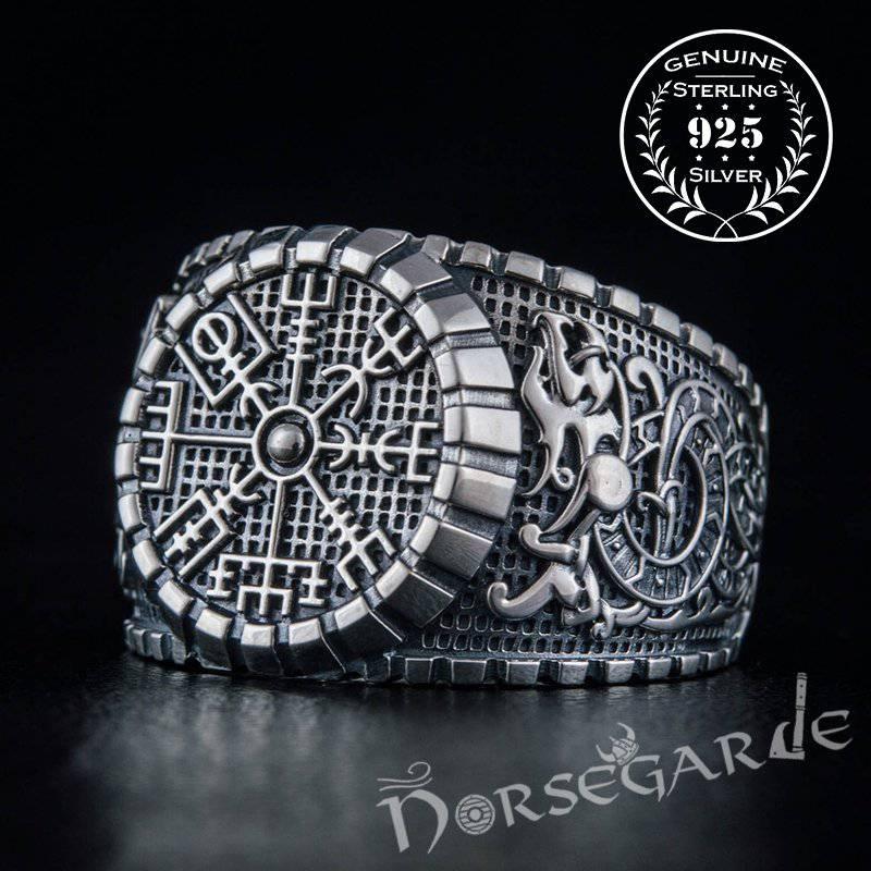 Handcrafted Vegvisir Viking Ornament Signet Ring - Sterling Silver - Norsegarde