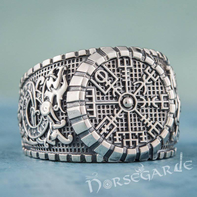 Handcrafted Vegvisir Viking Ornament Signet Ring - Sterling Silver - Norsegarde