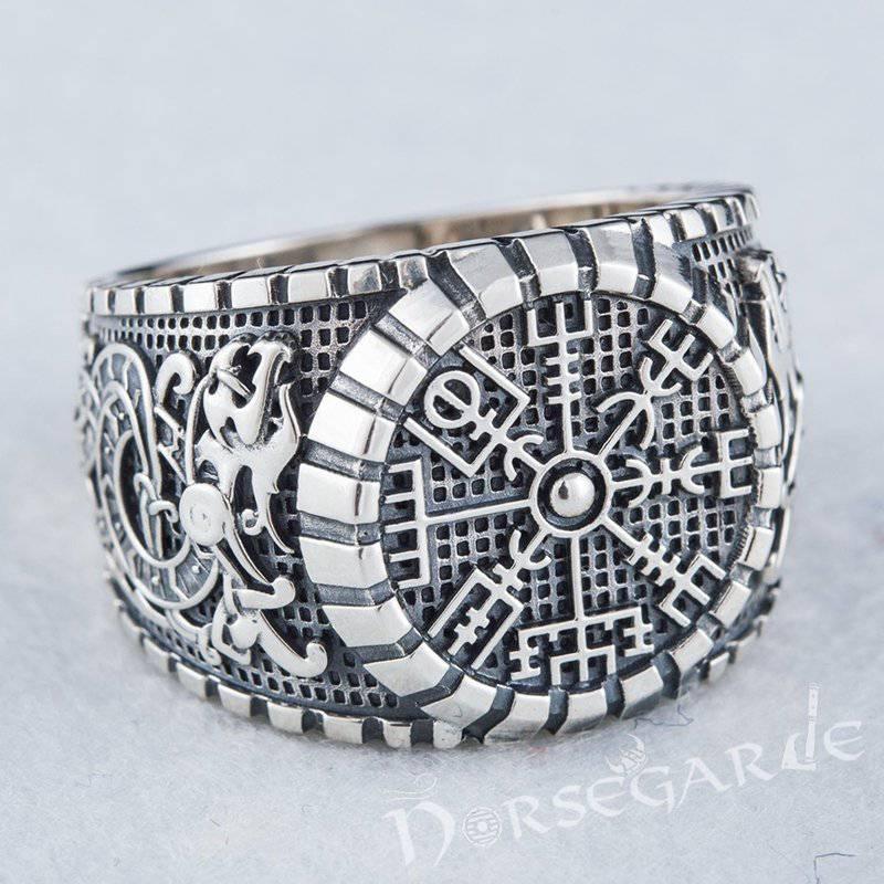 Handcrafted Vegvisir Viking Ornament Signet Ring - Sterling Silver - Norsegarde