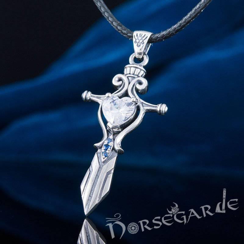 Handcrafted White Stone Sword Pendant - Sterling Silver - Norsegarde