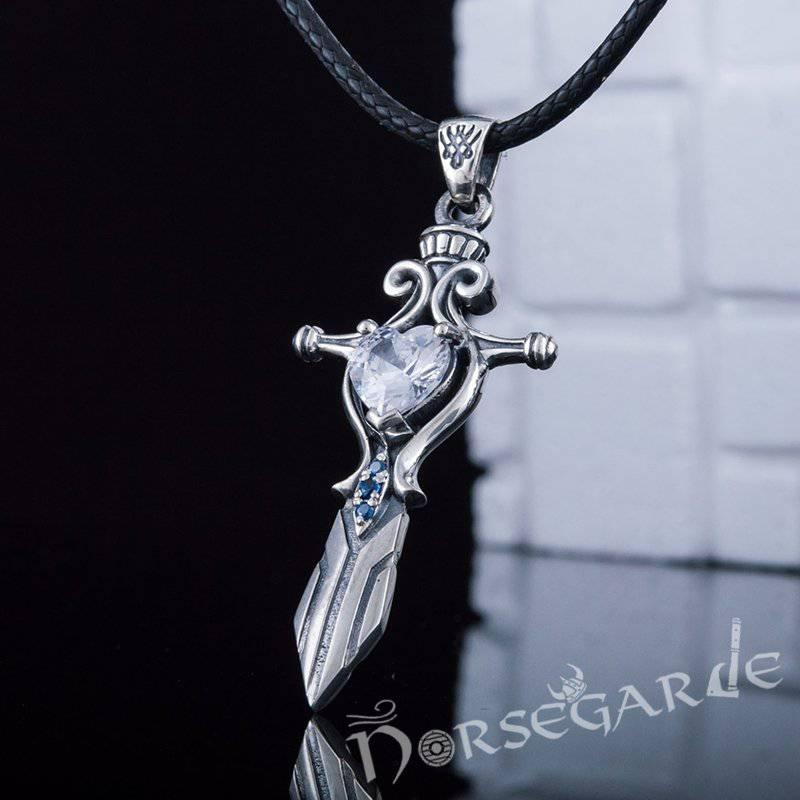 Handcrafted White Stone Sword Pendant - Sterling Silver - Norsegarde