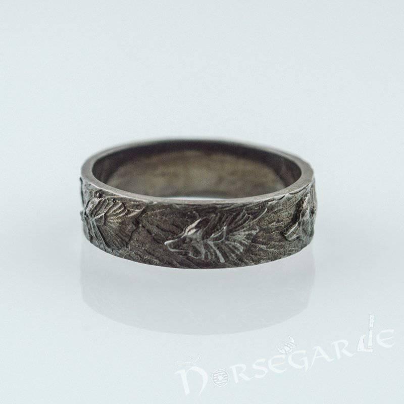 Handcrafted Wolf Ornament Band - Ruthenium Plated Sterling Silver - Norsegarde