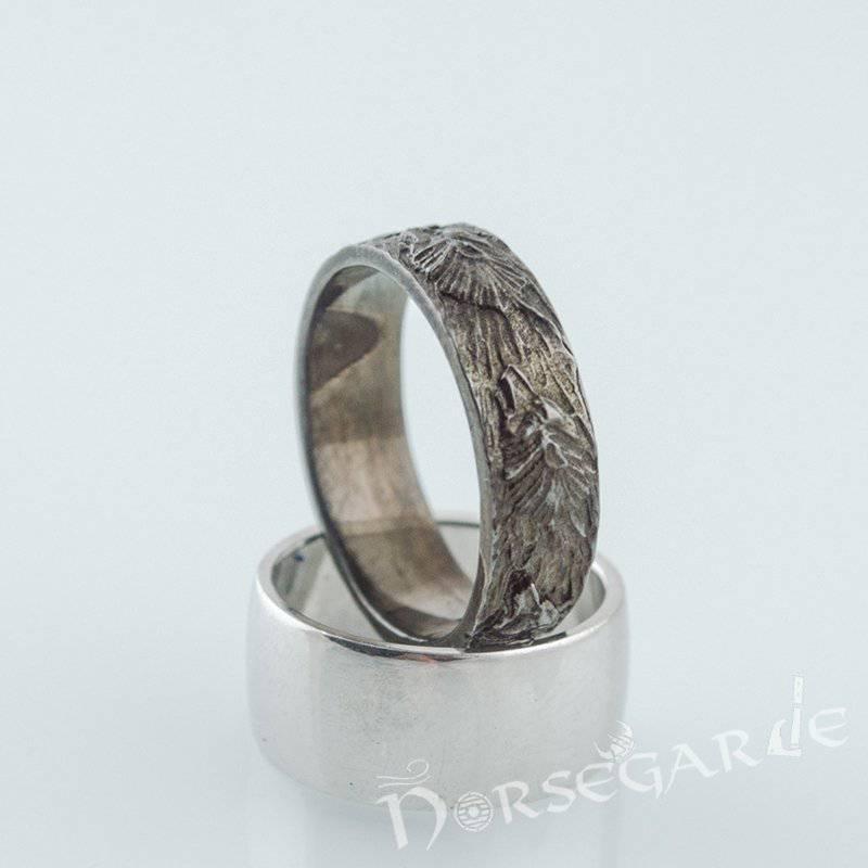 Handcrafted Wolf Ornament Band - Ruthenium Plated Sterling Silver - Norsegarde