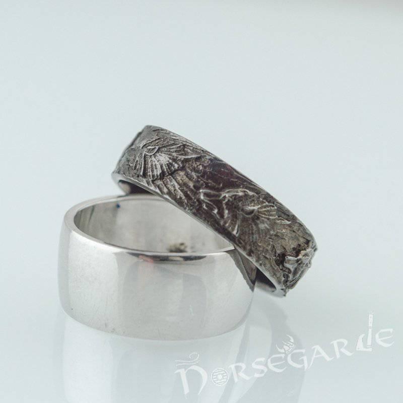 Handcrafted Wolf Ornament Band - Ruthenium Plated Sterling Silver - Norsegarde
