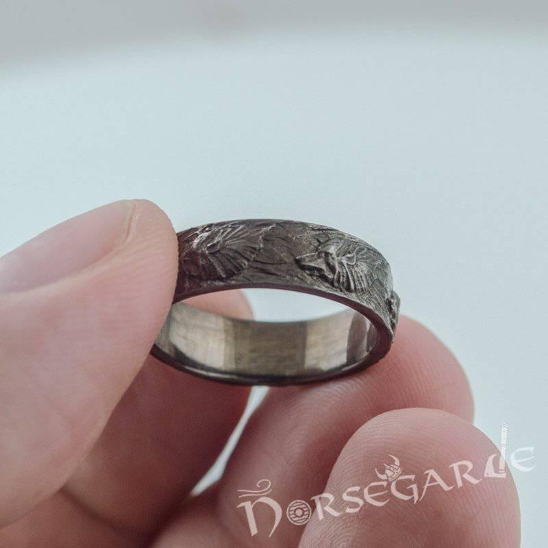 Handcrafted Wolf Ornament Band - Ruthenium Plated Sterling Silver - Norsegarde