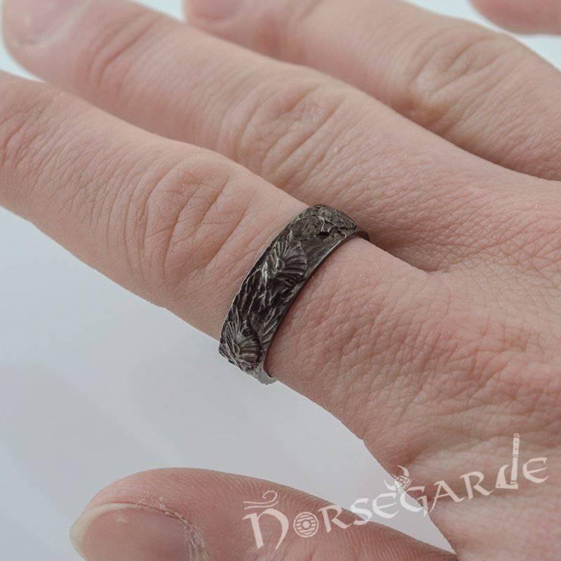 Handcrafted Wolf Ornament Band - Ruthenium Plated Sterling Silver - Norsegarde