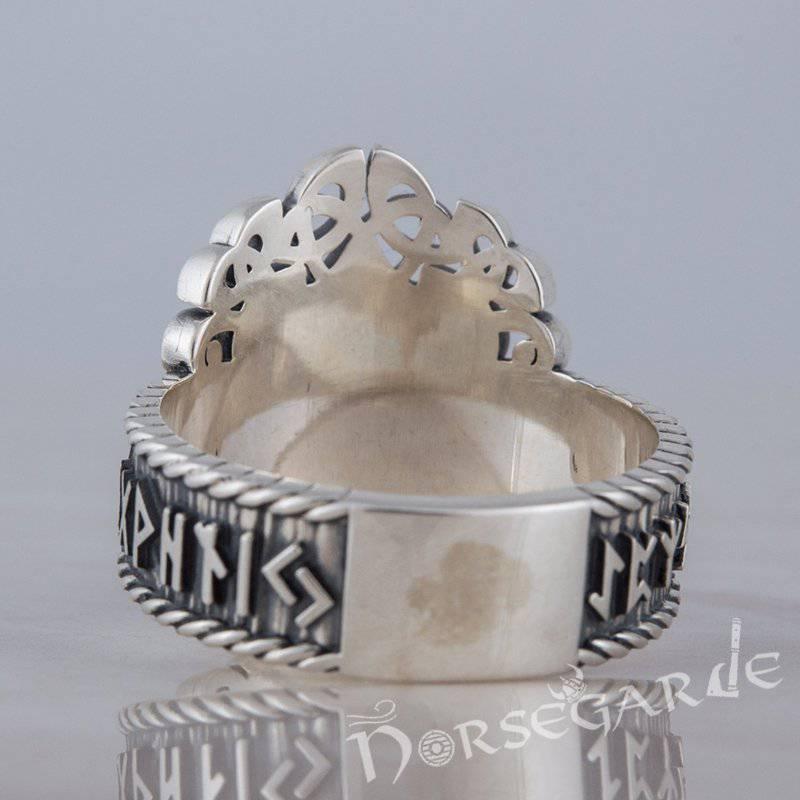 Handcrafted Yggdrasil and Runic Circle Ring - Sterling Silver - Norsegarde