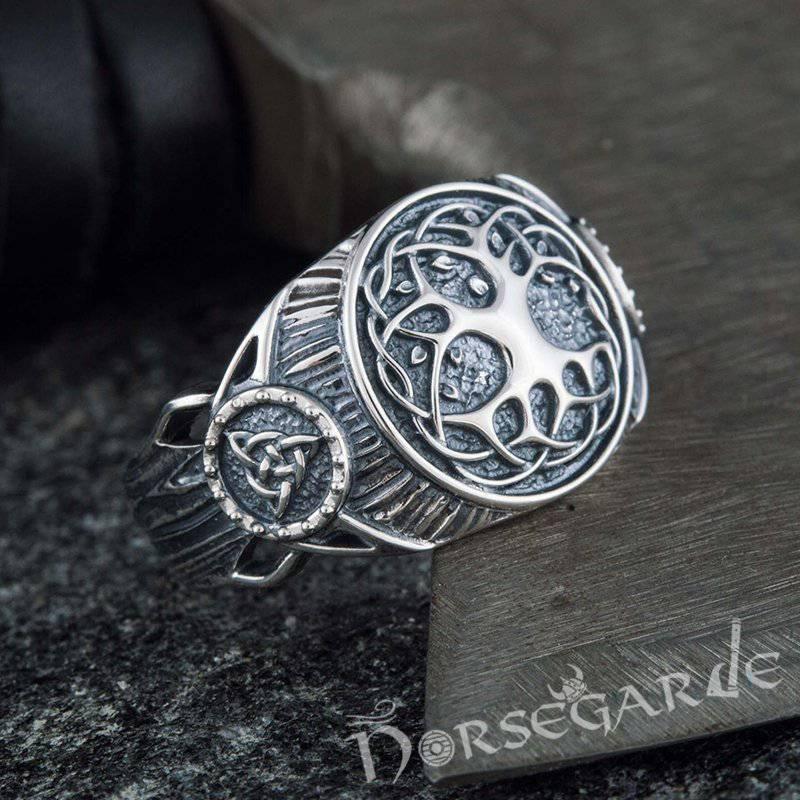 Handcrafted Yggdrasil Druid Signet Ring - Sterling Silver - Norsegarde