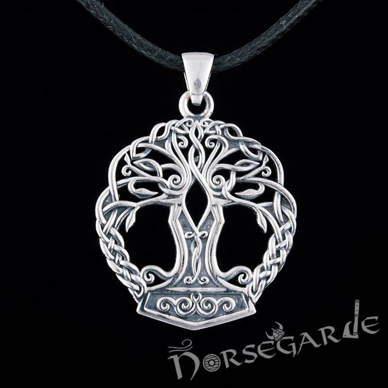 Handcrafted Yggdrasil Mjölnir Pendant - Sterling Silver - Norsegarde