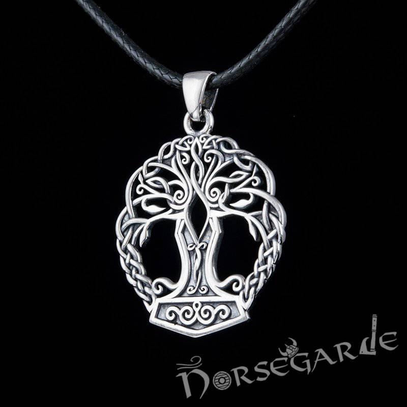 Handcrafted Yggdrasil Mjölnir Pendant - Sterling Silver - Norsegarde