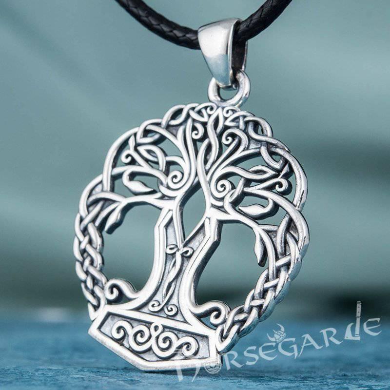 Handcrafted Yggdrasil Mjölnir Pendant - Sterling Silver - Norsegarde