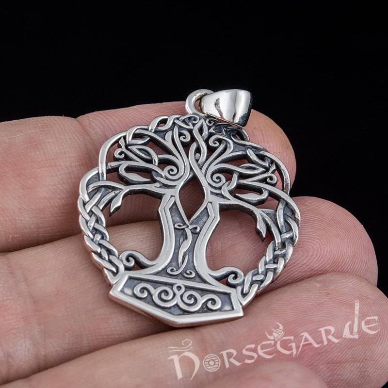 Handcrafted Yggdrasil Mjölnir Pendant - Sterling Silver - Norsegarde