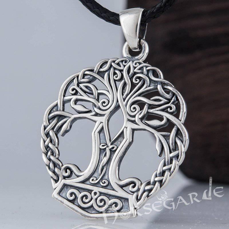 Handcrafted Yggdrasil Mjölnir Pendant - Sterling Silver - Norsegarde