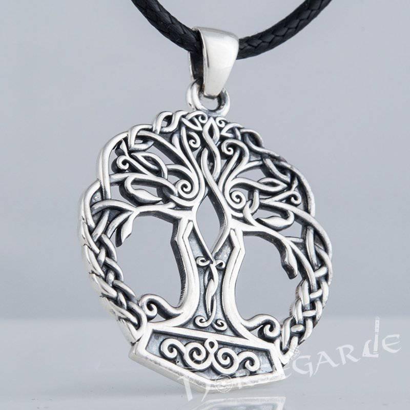 Handcrafted Yggdrasil Mjölnir Pendant - Sterling Silver - Norsegarde