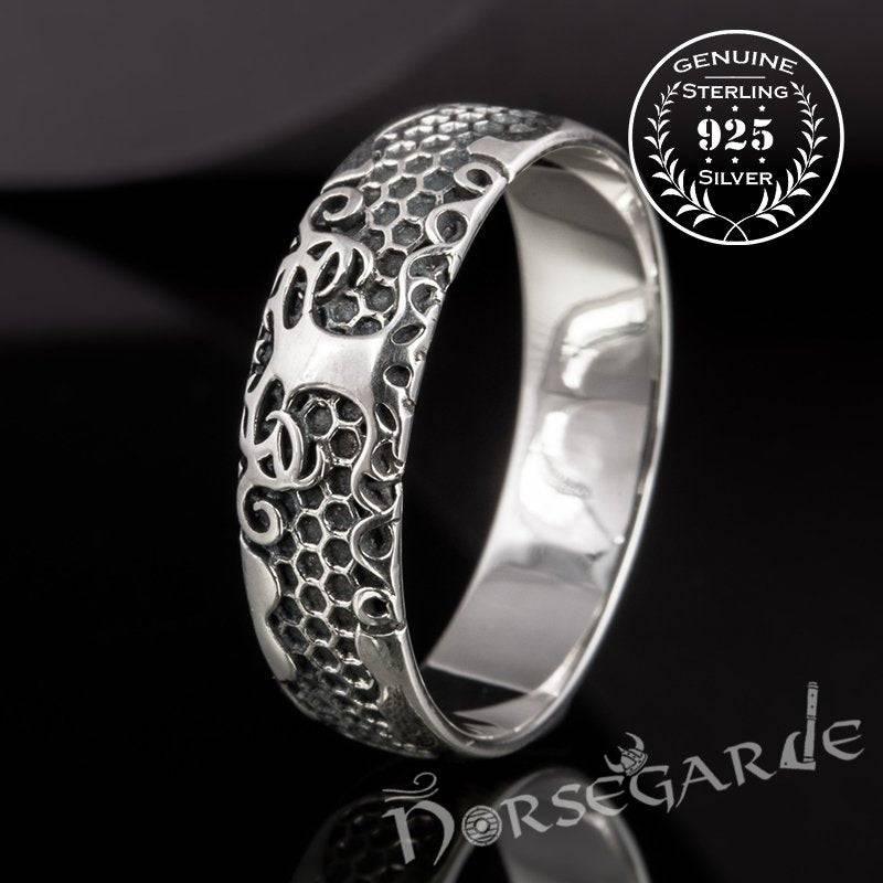 Handcrafted Yggdrasil Patterned Band - Sterling Silver - Norsegarde