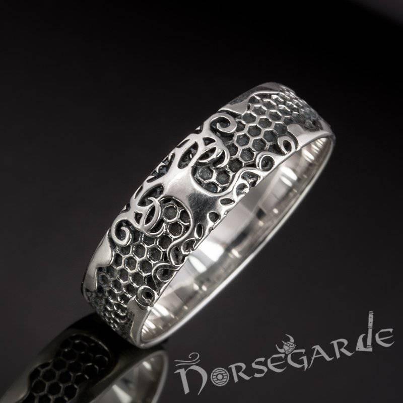 Handcrafted Yggdrasil Patterned Band - Sterling Silver - Norsegarde