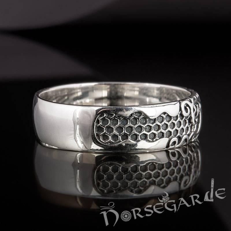 Handcrafted Yggdrasil Patterned Band - Sterling Silver - Norsegarde