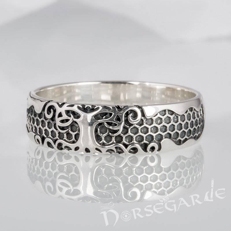 Handcrafted Yggdrasil Patterned Band - Sterling Silver - Norsegarde