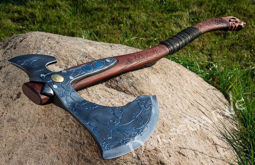 Handforged Leviathan Decorated Replica Axe - Blue - Norsegarde