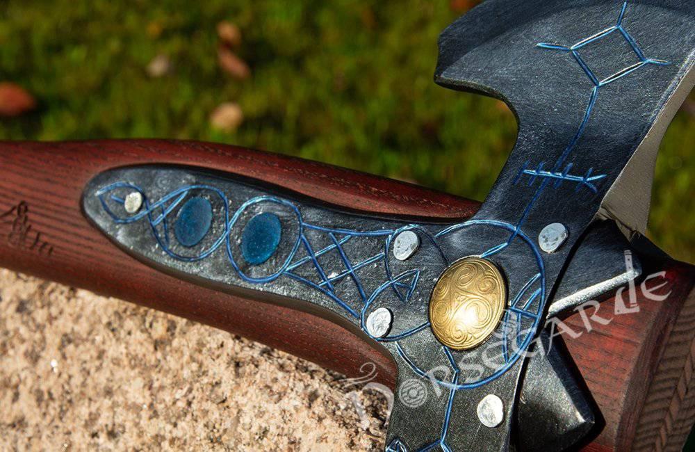 Handforged Leviathan Decorated Replica Axe - Blue - Norsegarde