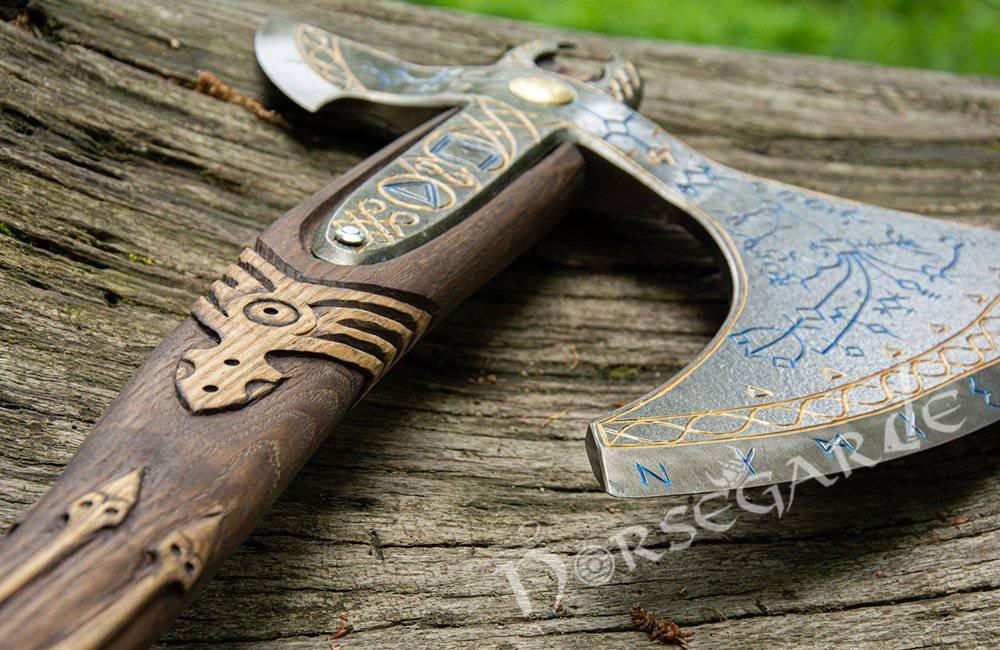 Handforged Leviathan Spiked Replica Axe - Ancient Gold - Norsegarde