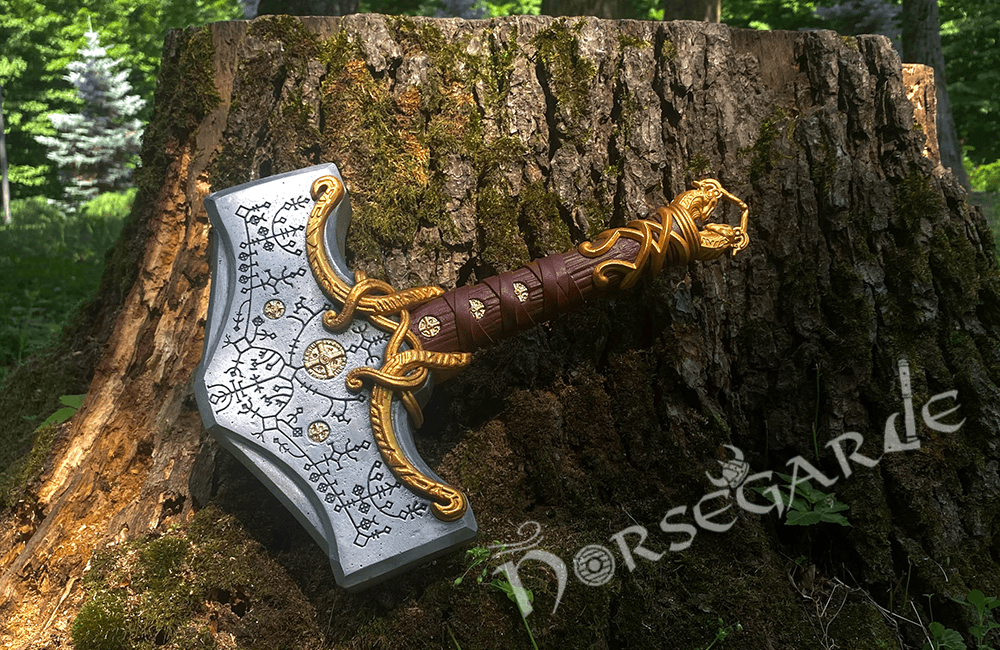 Handforged Ragnarok Mjolnir Replica - Gold Trim - Norsegarde
