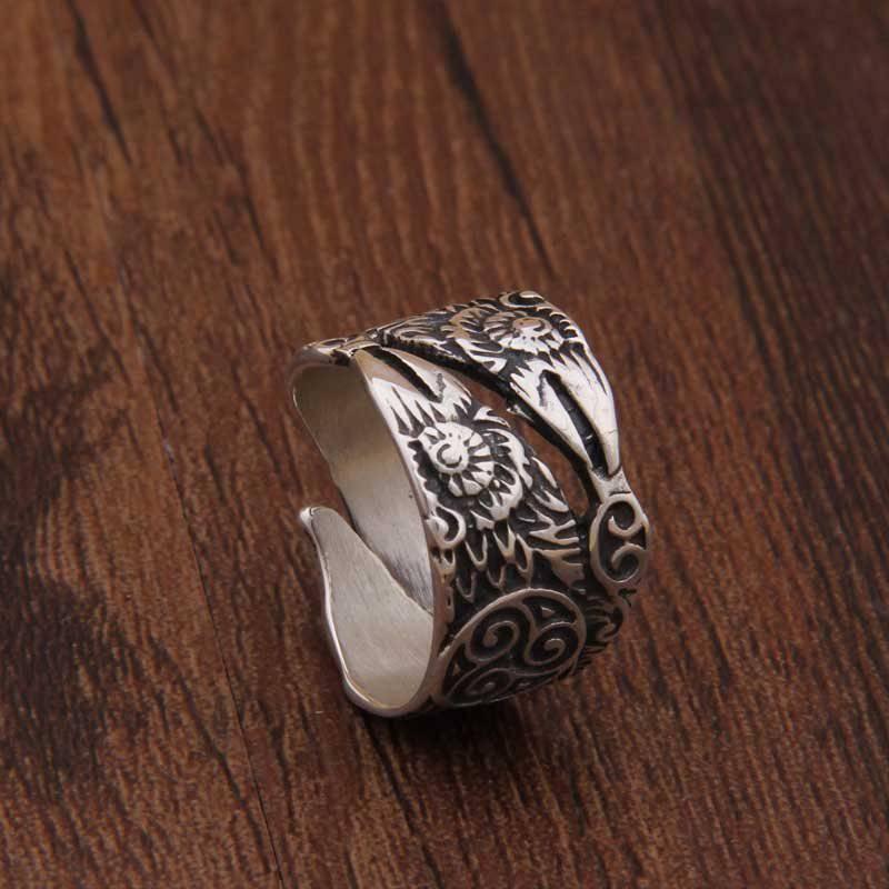Hugin and Munin Raven Ring - Sterling Silver - Norsegarde