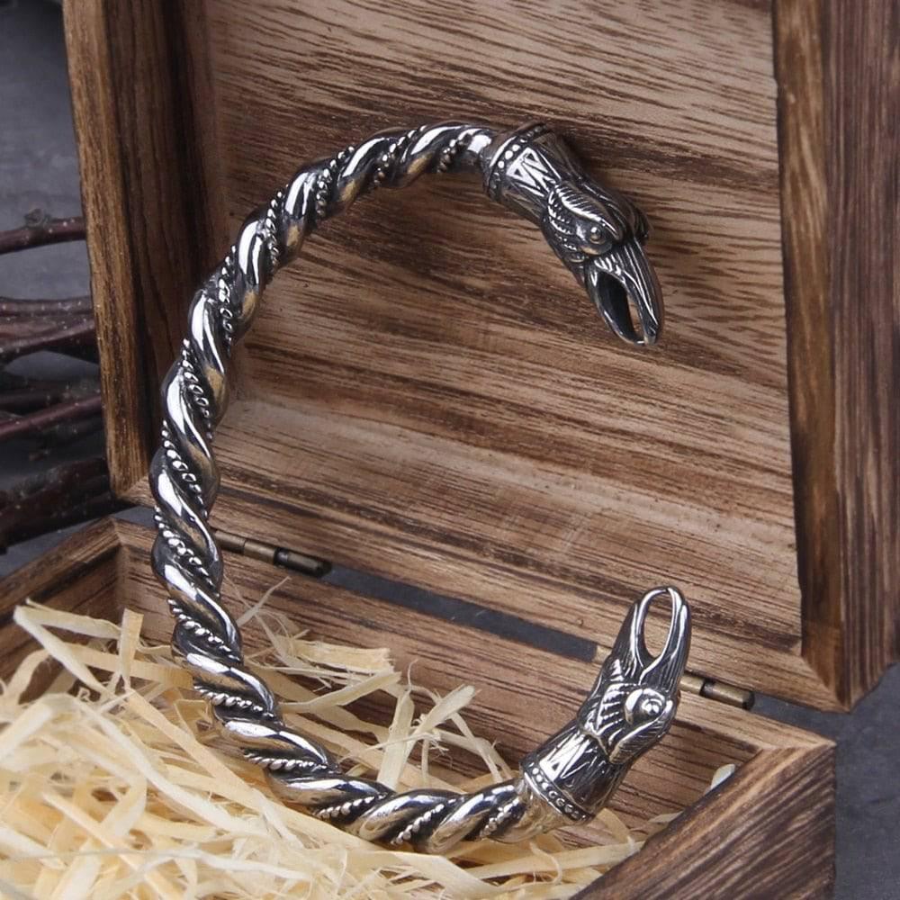 Hugin and Munin Raven Torc Bracelet - Stainless Steel - Norsegarde