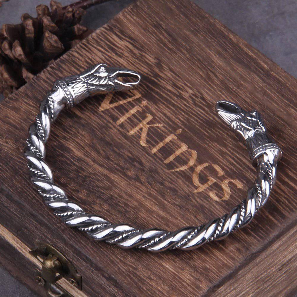 Hugin and Munin Raven Torc Bracelet - Stainless Steel - Norsegarde