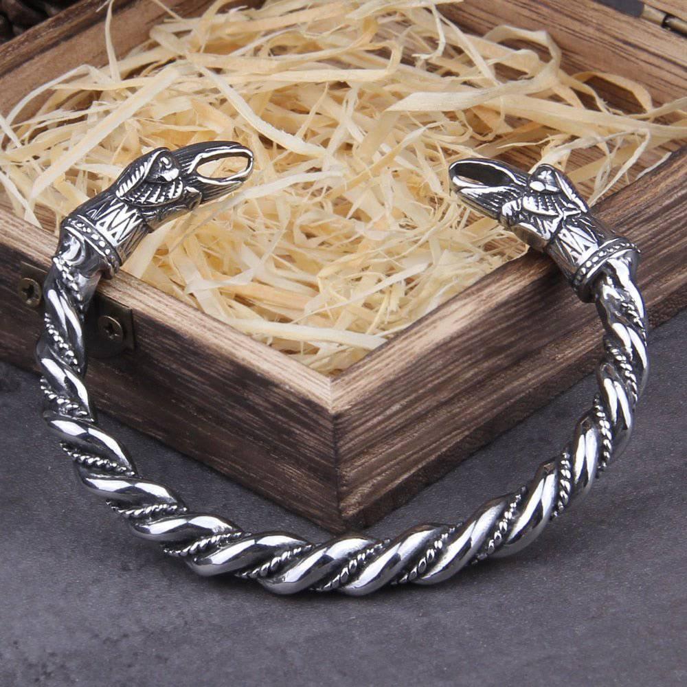 Hugin and Munin Raven Torc Bracelet - Stainless Steel - Norsegarde