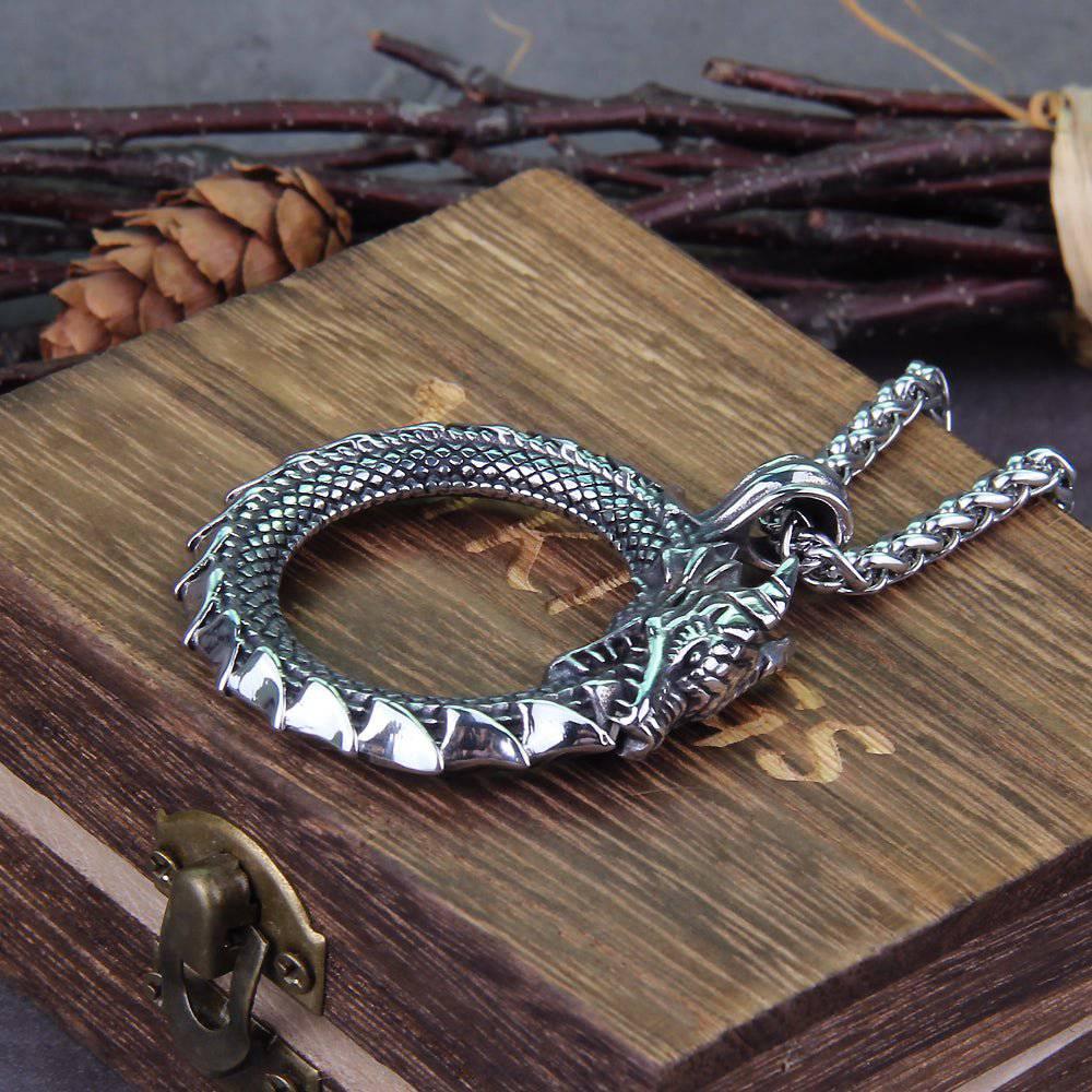 Jormungandr Ouroboros Pendant - Stainless Steel - Norsegarde