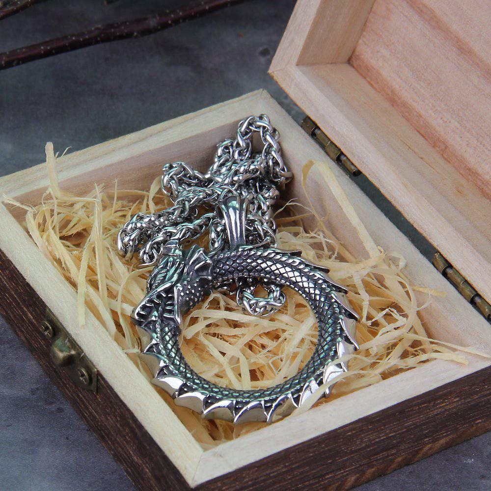 Jormungandr Ouroboros Pendant - Stainless Steel - Norsegarde