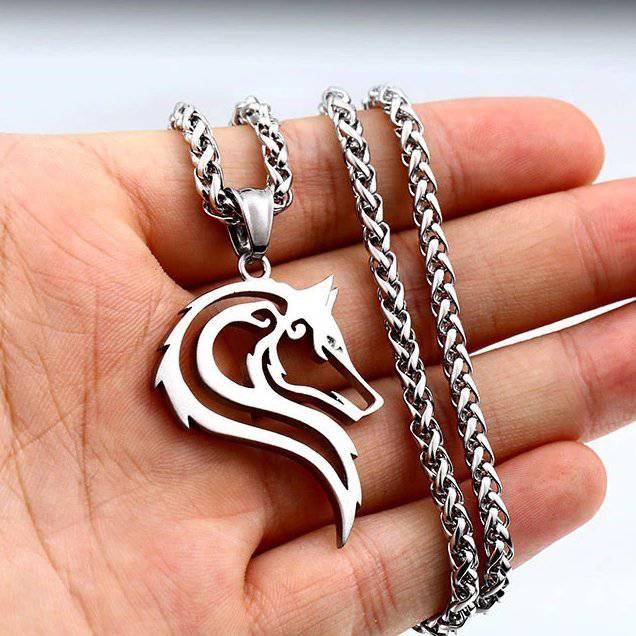 Majestic Wolf Silhouette Pendant - Stainless Steel - Norsegarde