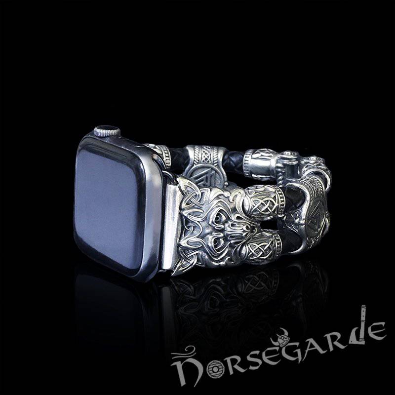 Handcrafted Viking Wolf Wristband for Apple Watch - Sterling Silver - Norsegarde